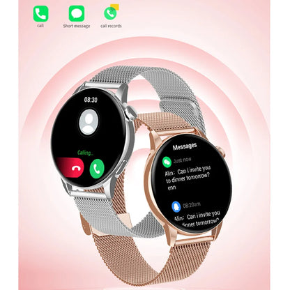 Montre connectée IVANONY pour femme, Bluetooth Appel Étanche IP68 Assistant Vocal 1.3 pouces Ecran Amoled Moniteur De Santé, suivi activité Fitness