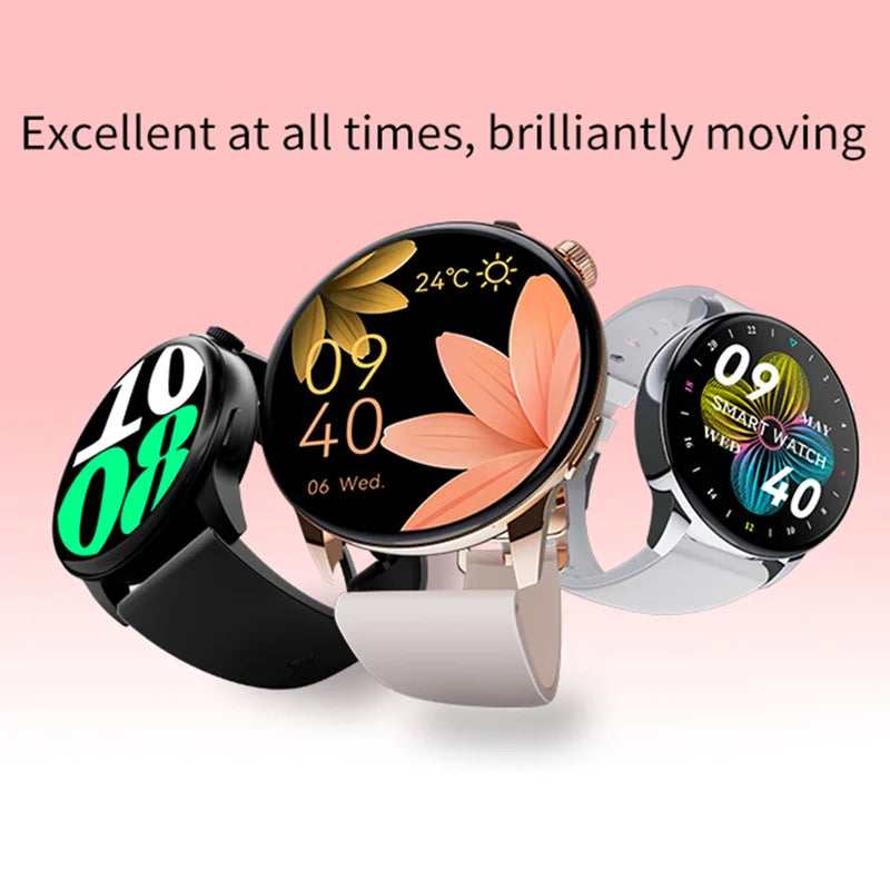 Montre connectée IVANONY pour femme, Bluetooth Appel Étanche IP68 Assistant Vocal 1.3 pouces Ecran Amoled Moniteur De Santé, suivi activité Fitness