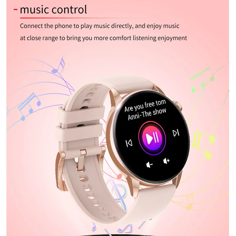 Montre connectée IVANONY pour femme, Bluetooth Appel Étanche IP68 Assistant Vocal 1.3 pouces Ecran Amoled Moniteur De Santé, suivi activité Fitness