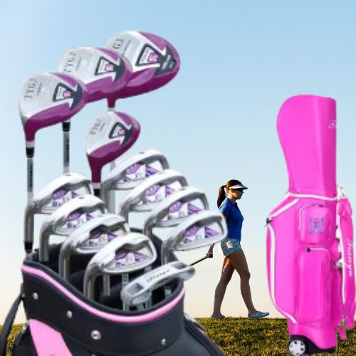 Ensemble de clubs de golf pour femmes débutantes, comprenant 13 clubs avec un sac à roulettes standard.